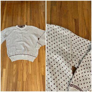 1980s vintage 100% cotton knit sweater, mens' large gray and maroon sweater
